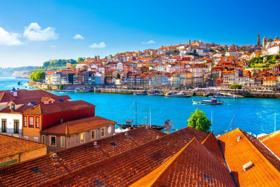 Beautiful view of the city of Porto on a beautiful summer day. Porto, Portugal.