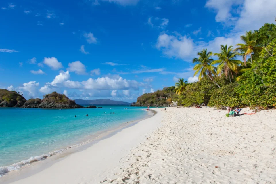 Trunk Bay Beach in the Virgin Islands National Park on the caribbean island of St John in the US Virgin Islands